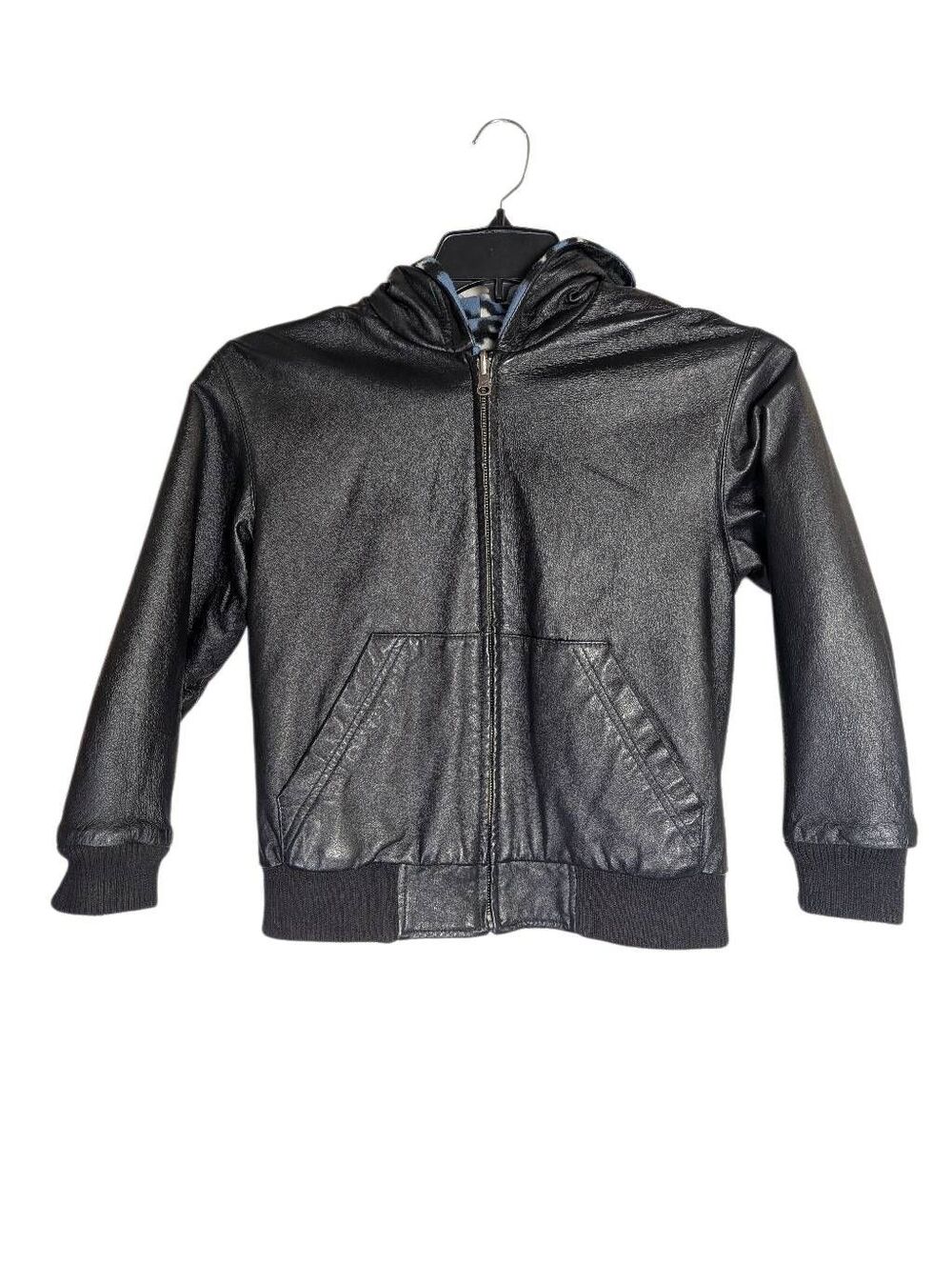 Wilson's Leather Black fleece lined bomber hooded zip coat jacket boys kids L